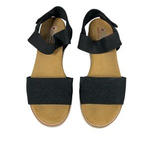 Women's Skechers BOBS Desert Kiss Stretch Heel Strap Flat Sandal Black Size 10